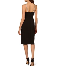 Adrianna by Adrianna Papell Stretch Crepe Halter Neck Front Bow Rhinestone Sheath Midi Dress