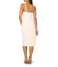 Adrianna by Adrianna Papell Stretch Crepe Halter Neck Front Bow Rhinestone Sheath Midi Dress
