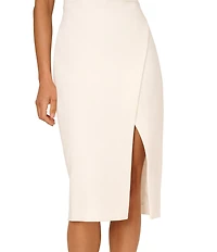 Adrianna by Adrianna Papell Stretch Crepe Halter Neck Front Bow Rhinestone Sheath Midi Dress