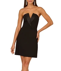 Adrianna by Adrianna Papell Stretch Crepe V-Notch Sleeveless Satin Sheath Mini Dress