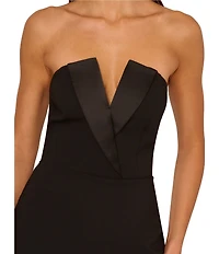 Adrianna by Adrianna Papell Stretch Crepe V-Notch Sleeveless Satin Sheath Mini Dress