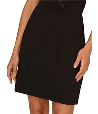 Adrianna by Adrianna Papell Stretch Crepe V-Notch Sleeveless Satin Sheath Mini Dress