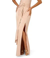 Adrianna by Adrianna Papell Stretch Satin Halter Neck Sleeveless Front Opening Sheath Gown