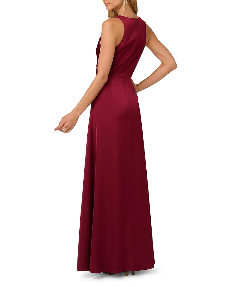 Adrianna by Adrianna Papell Stretch Satin Plunge V-Neck Sleeveless High Low Hem A-Line Gown