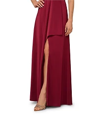 Adrianna by Adrianna Papell Stretch Satin Plunge V-Neck Sleeveless High Low Hem A-Line Gown