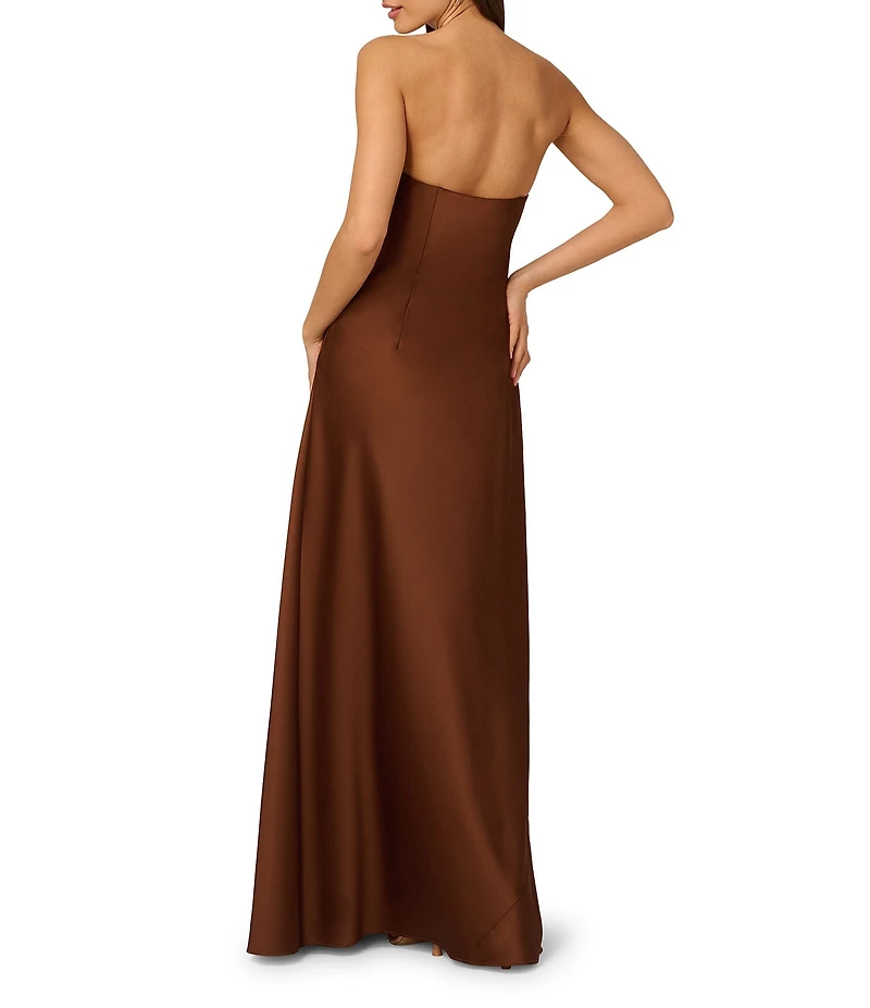 Adrianna by Adrianna Papell Stretch Satin Plunging Neck Sleeveless Pleated Column Gown