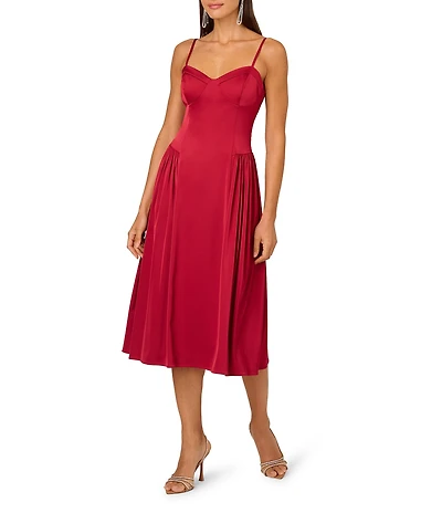 Adrianna by Adrianna Papell Stretch Satin Sweetheart Neck Sleeveless A-Line Midi Dress