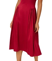 Adrianna by Adrianna Papell Stretch Satin Sweetheart Neck Sleeveless A-Line Midi Dress