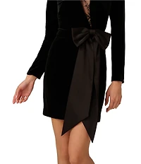 Adrianna by Adrianna Papell Stretch Velvet Lace Insert Crew Neck Long Sleeves Bow Mini Dress