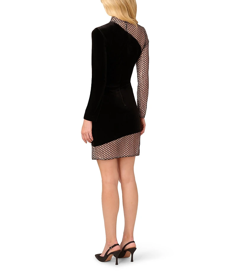 Adrianna by Adrianna Papell Stretch Velvet Mock Neck Long Sleeves Sequin Sheath Mini Dress