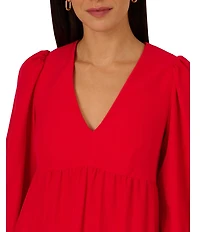 Adrianna by Adrianna Papell V Neck Long Sleeve Tiered A-Line Mini Dress