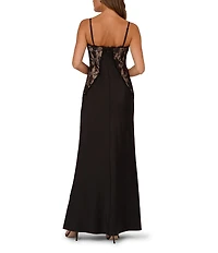Adrianna by Adrianna Papell V-neck Sleeveless Lace Stretch Satin Column Gown