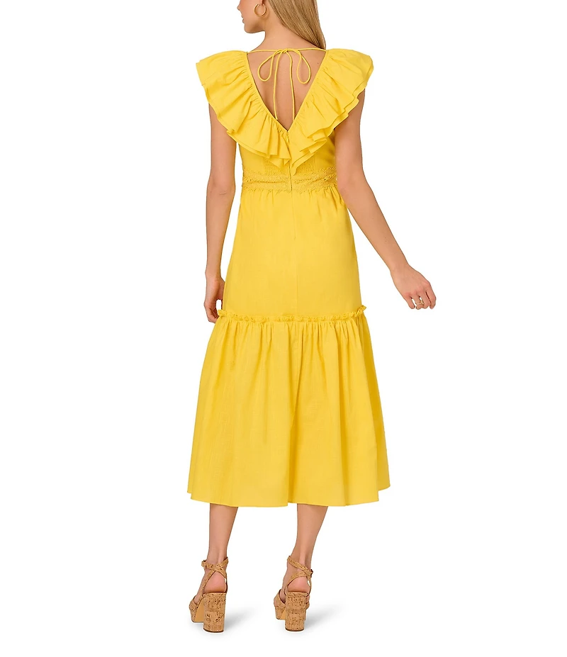 Adrianna by Adrianna Papell V Neck Sleeveless Ruffle A-Line Midi Dress