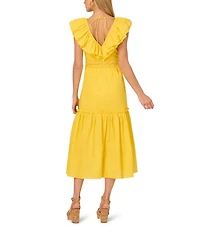 Adrianna by Adrianna Papell V Neck Sleeveless Ruffle A-Line Midi Dress