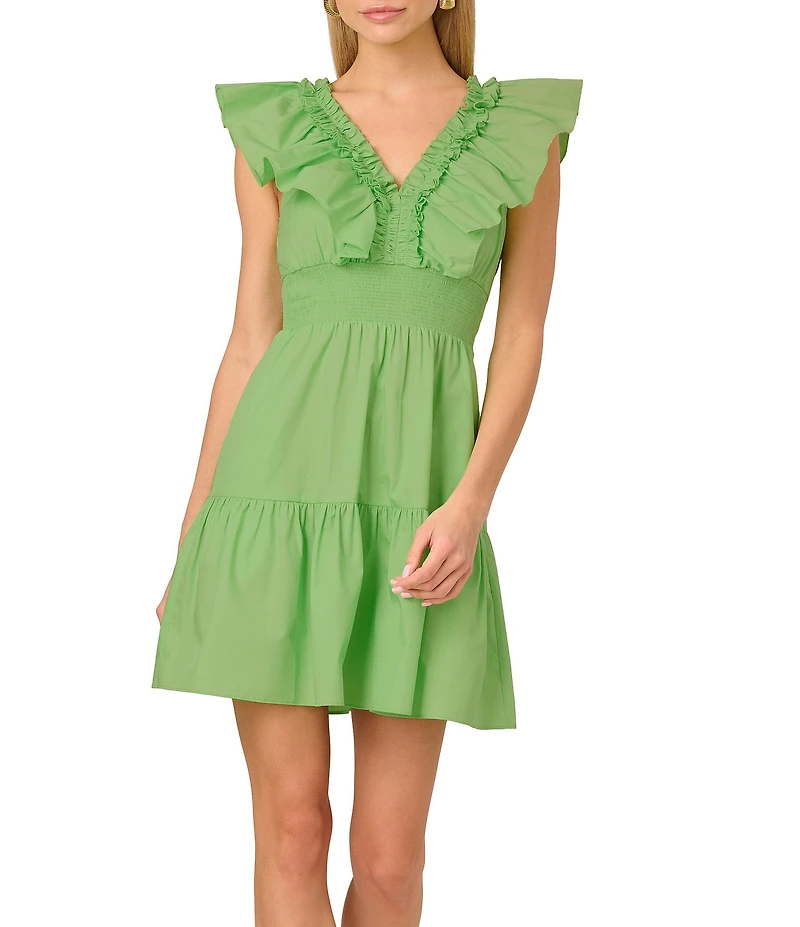 Adrianna by Adrianna Papell V-Neck Sleeveless Ruffle A-Line Mini Dress