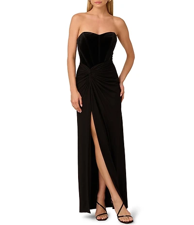 Adrianna by Adrianna Papell Velvet Strapless Jersey Knit Skirt High Sheath Gown