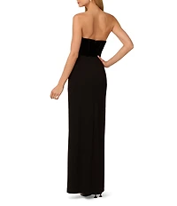 Adrianna by Adrianna Papell Velvet Strapless Jersey Knit Skirt High Sheath Gown