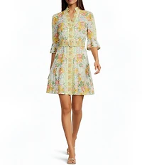 Adrianna Day by Adrianna Papell 3/4 Sleeve Floral Print Short Dress