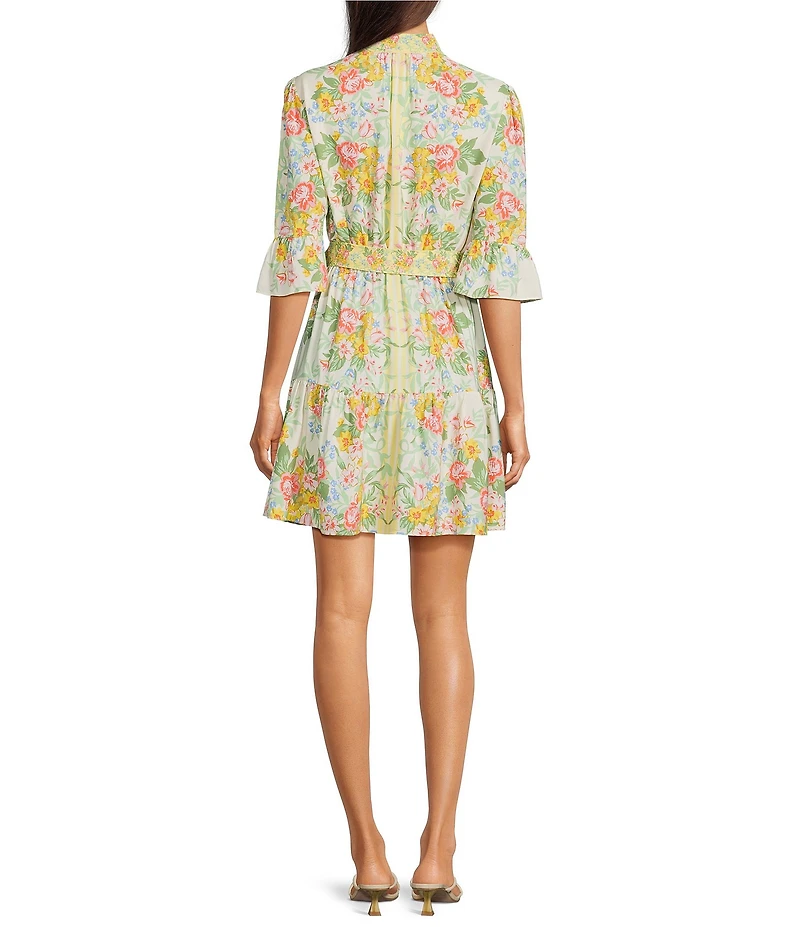 Adrianna Day by Adrianna Papell 3/4 Sleeve Floral Print Short Dress