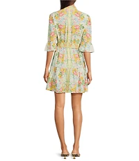 Adrianna Day by Adrianna Papell 3/4 Sleeve Floral Print Short Dress