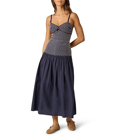 Adrianna Day by Adrianna Papell Embroidered Drop Waist Midi Dress