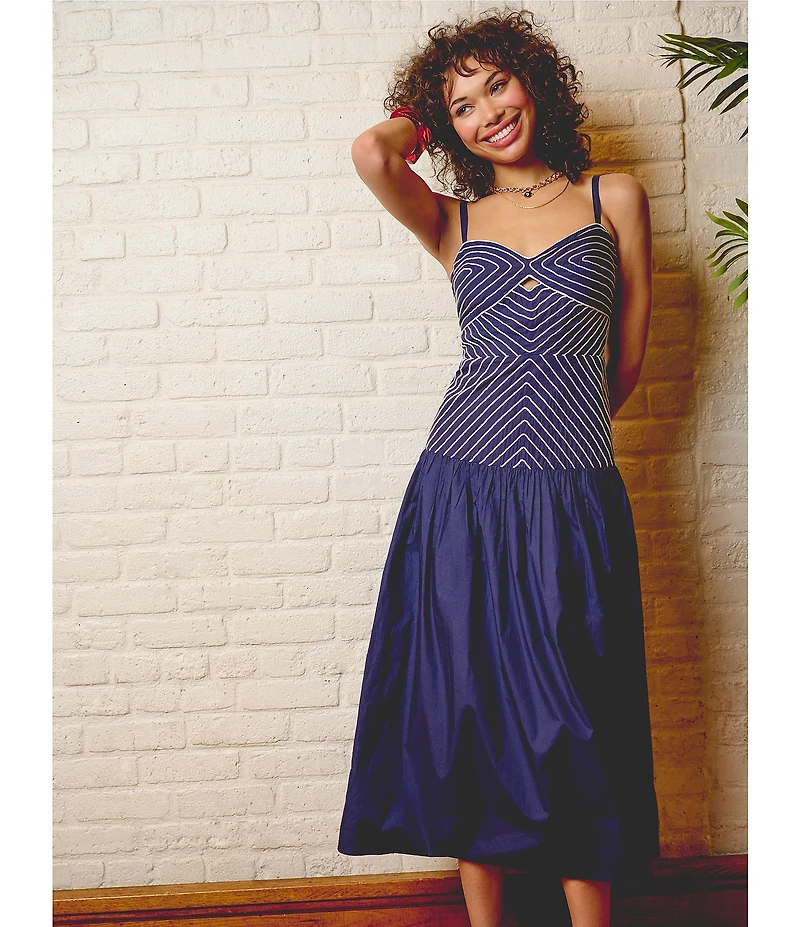 Adrianna Day by Adrianna Papell Embroidered Drop Waist Midi Dress