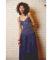 Adrianna Day by Adrianna Papell Embroidered Drop Waist Midi Dress