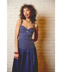 Adrianna Day by Adrianna Papell Embroidered Drop Waist Midi Dress