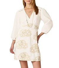 Adrianna Day by Adrianna Papell Embroidered Long Sleeve Mini Dress