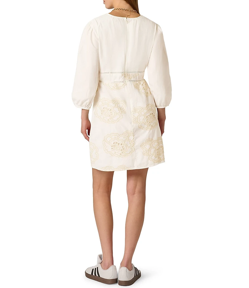 Adrianna Day by Adrianna Papell Embroidered Long Sleeve Mini Dress