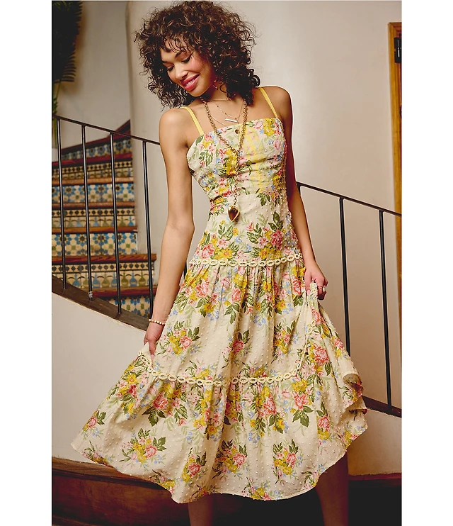 Adrianna by Adrianna Papell Knit Mesh Square Neck Sleeveless Tiered Ruffle Midi  Dress | Liberty Center