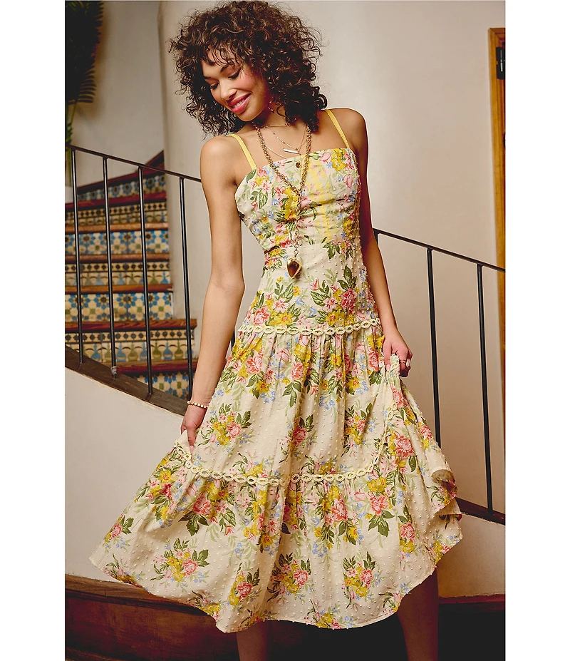 Adrianna Day by Adrianna Papell Floral Sleeveless Square Neck Midi Dress