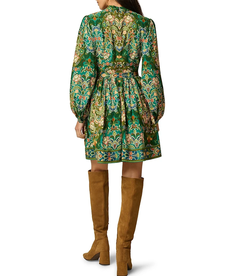 Adrianna Day by Adrianna Papell Keyhole Neck Long Sleeve Printed Mini Dress