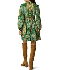 Adrianna Day by Adrianna Papell Keyhole Neck Long Sleeve Printed Mini Dress
