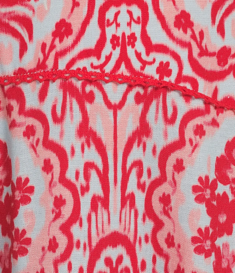 Adrianna Day by Adrianna Papell Linen Printed V-Neck Sleeveless A-Line Midi Dress