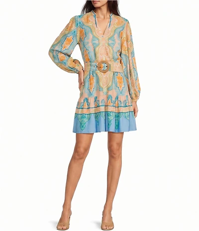 Adrianna Day by Adrianna Papell Long Sleeve Belted Shirt Dress