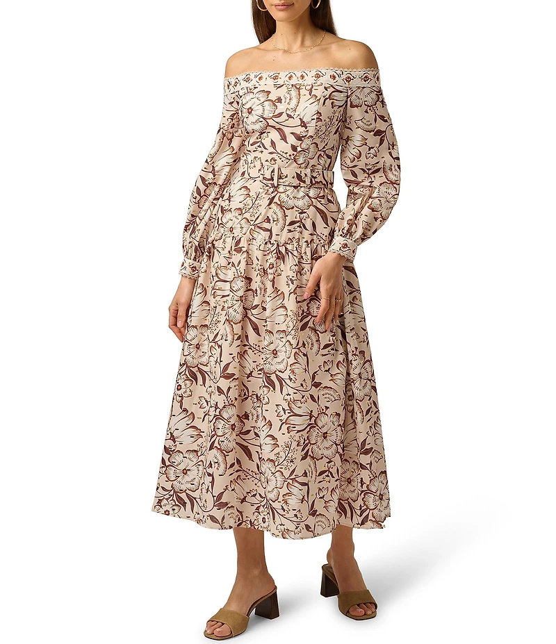 Adrianna Day by Adrianna Papell Off-the-Shoulder Printed Midi Dress