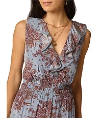 Adrianna Day by Adrianna Papell Printed Ruffle Neckline Maxi Dress