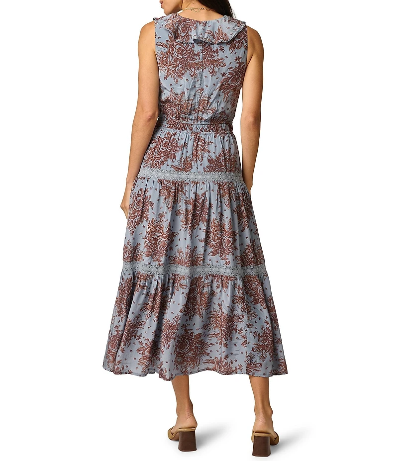Adrianna Day by Adrianna Papell Printed Ruffle Neckline Maxi Dress