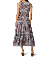 Adrianna Day by Adrianna Papell Printed Ruffle Neckline Maxi Dress