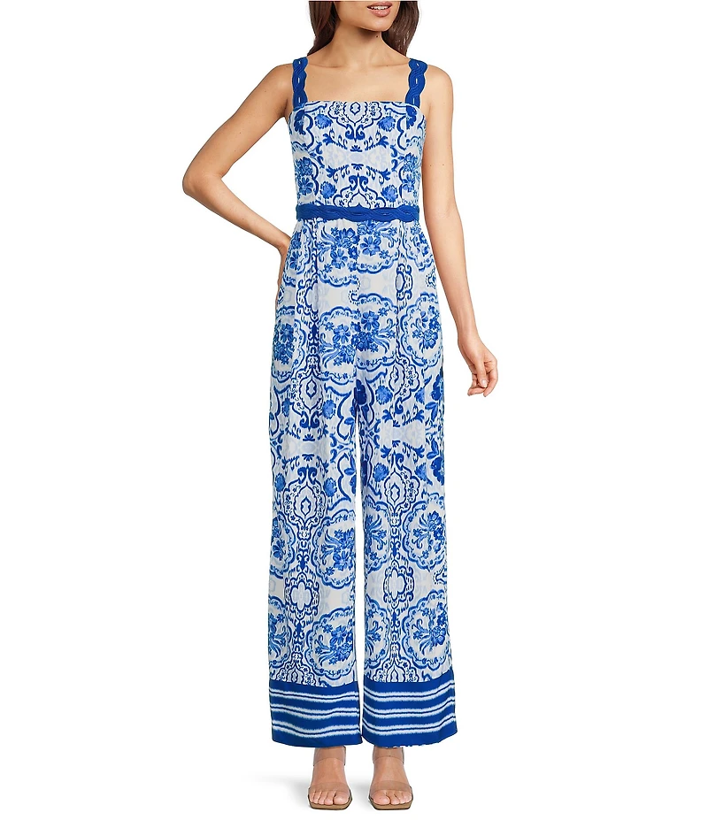 Adrianna Day by Adrianna Papell Printed Square Neck Sleeveless Jumpsuit
