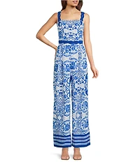Adrianna Day by Adrianna Papell Printed Square Neck Sleeveless Jumpsuit