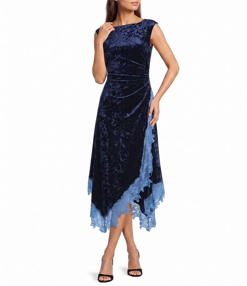 Adrianna Day by Adrianna Papell Velvet & Lace Trimmed Midi Dress