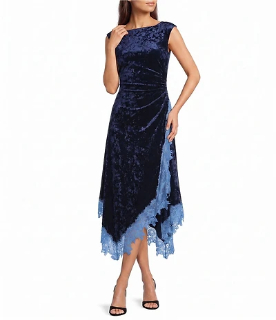 Adrianna Day by Adrianna Papell Velvet & Lace Trimmed Midi Dress