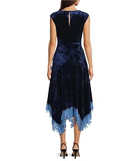 Adrianna Day by Adrianna Papell Velvet & Lace Trimmed Midi Dress