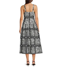 Adrianna Day by Adrianna Papell Woven Printed Boat Neck Sleeveless A-Line Midi Dress
