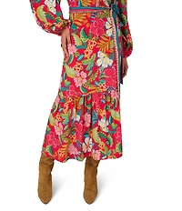 Adrianna Day by Adrianna Papell Woven V-Neck Long Sleeve Floral Print Belted A-Line Midi Dress