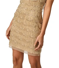 Adrianna Evening by Adrianna Papell Beaded Fringe Strapless Sheath Mini Dress