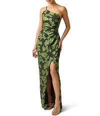 Adrianna Evening by Adrianna Papell Burnout Jacquard One Shoulder Long Dress