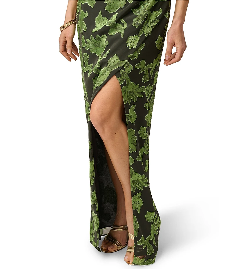 Adrianna Evening by Adrianna Papell Burnout Jacquard One Shoulder Long Dress